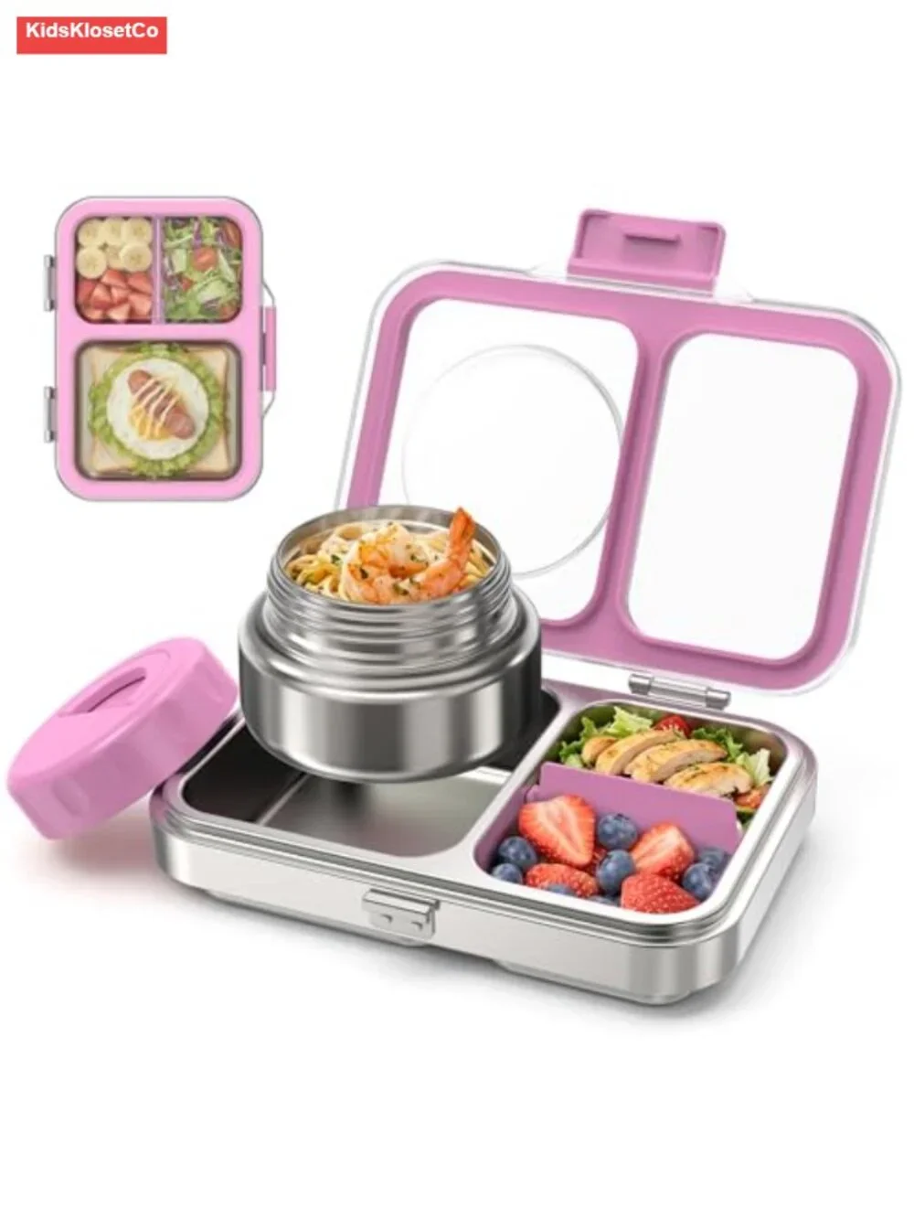 Stainless Steel Bento Lunch Box with Insulated Soup Thermo, Leak-Proof,